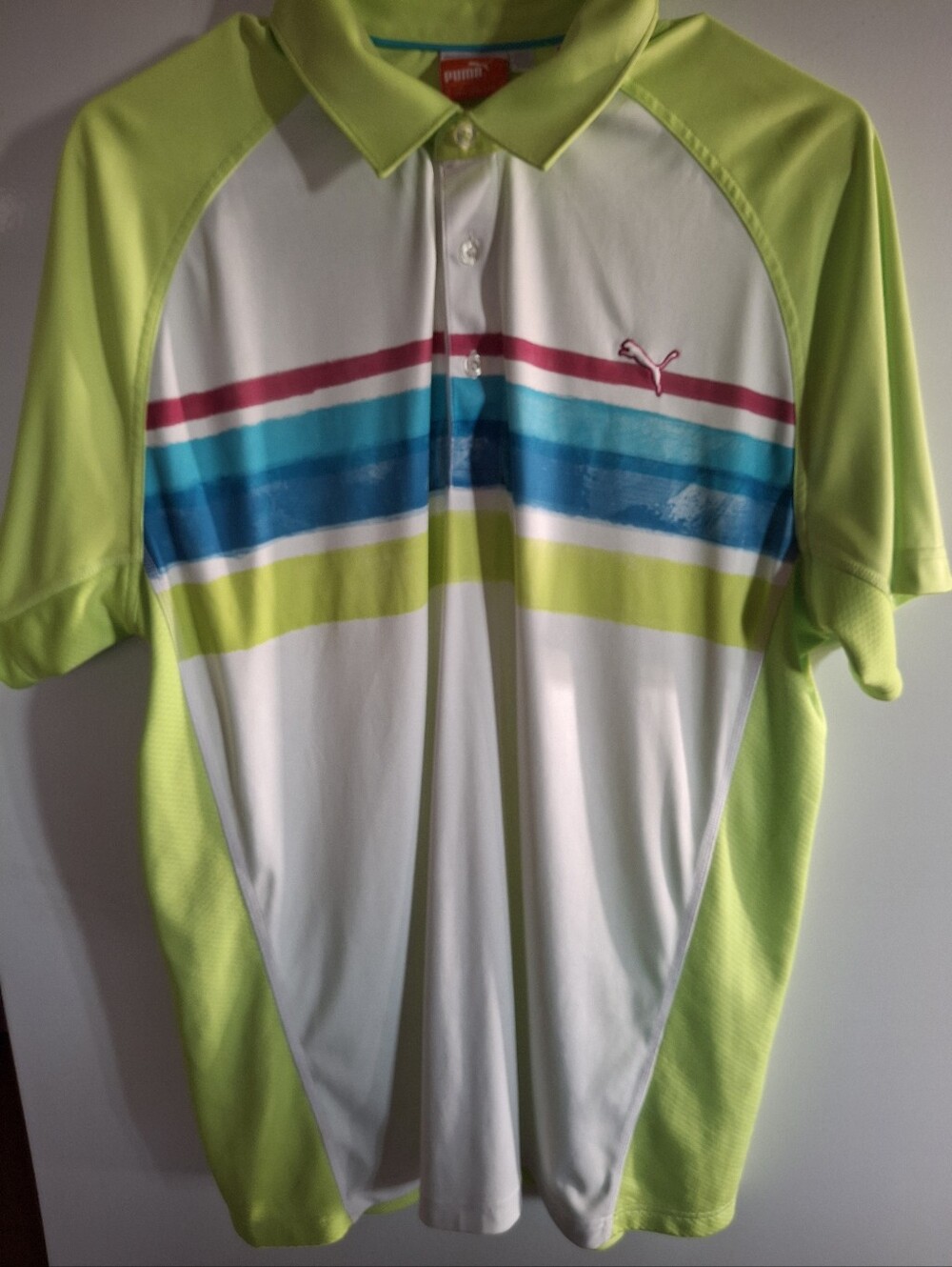Puma Men’s Lime White Striped Polo Shirt